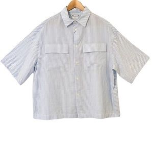 Zara Man Cropped Relaxed Fit Pale Blue Striped Shirt